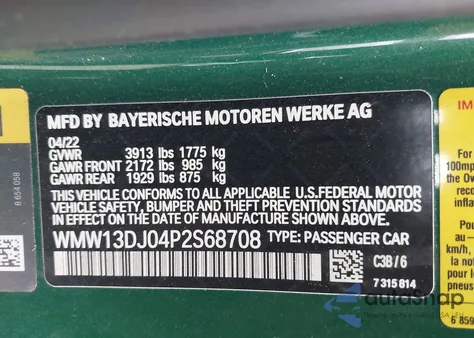 2023 Mini Se Hardtop Cooper z USA, uszkodzony, nr VIN WMW13DJ04P2S68708